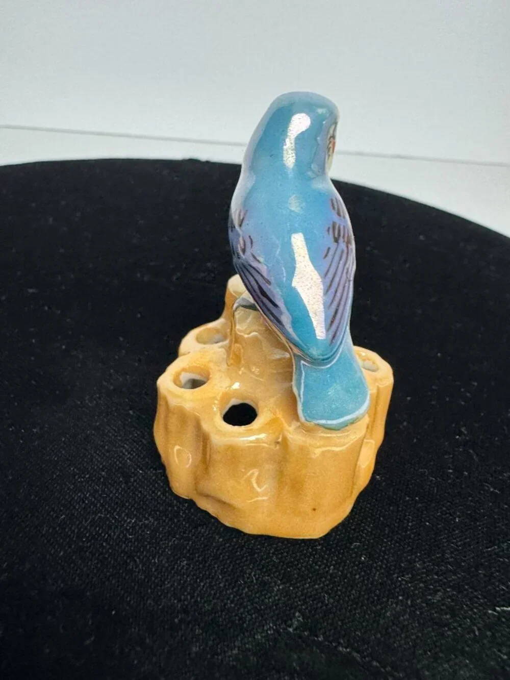 Antique 1930 - 1950s  Art Deco Luster Blue Sparrow song Bird Flower 6 hole